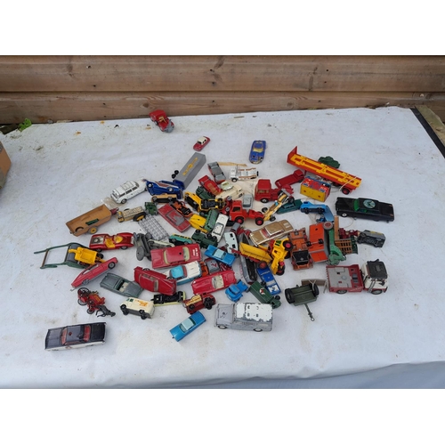 157 - Nice array of vintage die cast toy cars : Dinky, Corgi, Spot On and others all in play worn conditio... 