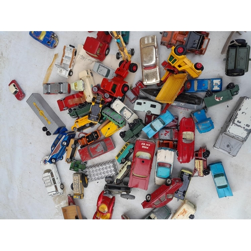 157 - Nice array of vintage die cast toy cars : Dinky, Corgi, Spot On and others all in play worn conditio... 