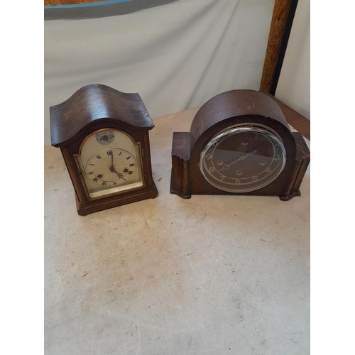 170 - 2 vintage oak mantle clocks