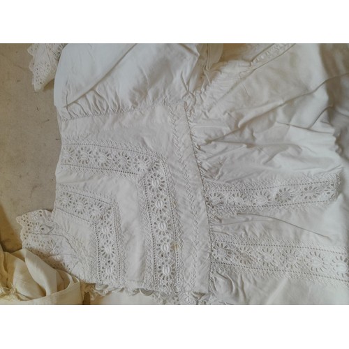 224 - Collection of vintage linen nightdresses some with lace frills and edges some with crochet work