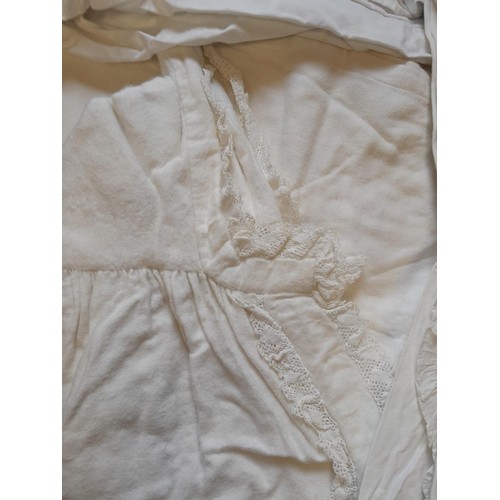 224 - Collection of vintage linen nightdresses some with lace frills and edges some with crochet work