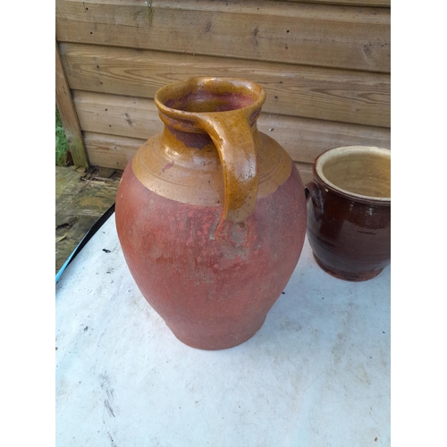 230 - 19th century painted and glazed earthenware jug and storage pots