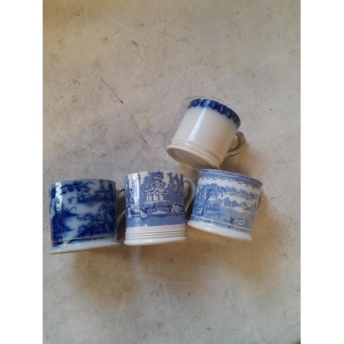 287 - 4 x blue and white 19th century pottery tankard with transfer printed decoration (2 x flow blue)