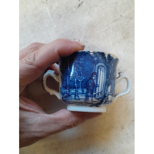 291 - Early 19th century Chinese porcelain blue and white export two handled cup 5.5 cms x 9.5 cms in good... 