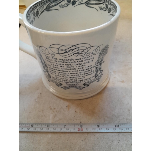 293 - 19th century pottery tankard with transfer printed decoration : God Speed the Plough