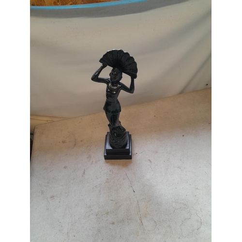 424 - Early 20th century painted spelter figure on wooden base