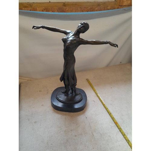 425 - Art Deco style patinated bronzed metal dancer on marble base