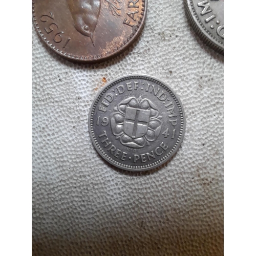 6 - Coins : UK 1944 Half Crown NF, 1941 Three pence NF and other pre decimal coins