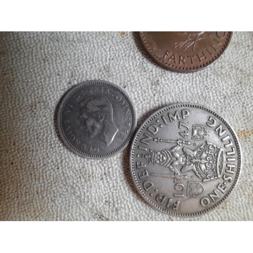 6 - Coins : UK 1944 Half Crown NF, 1941 Three pence NF and other pre decimal coins