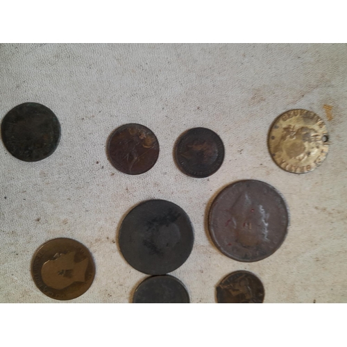 7 - Varied array of copper coins all from circ. :  Cartwheel Penny, 1799 Farthing GF with tarnish