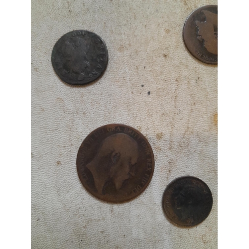 7 - Varied array of copper coins all from circ. :  Cartwheel Penny, 1799 Farthing GF with tarnish