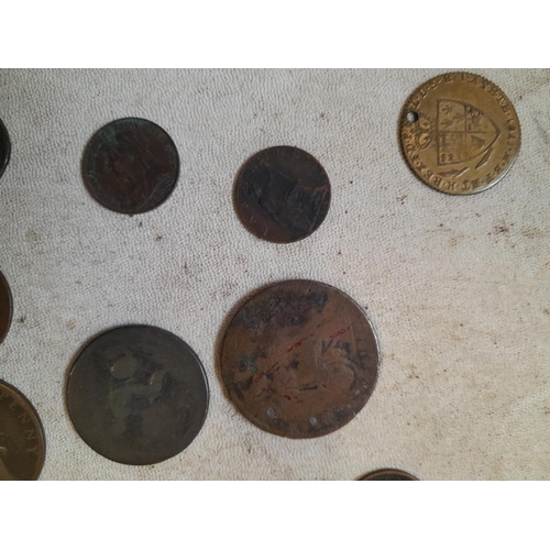 7 - Varied array of copper coins all from circ. :  Cartwheel Penny, 1799 Farthing GF with tarnish