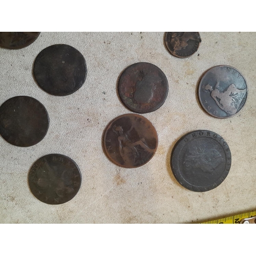 7 - Varied array of copper coins all from circ. :  Cartwheel Penny, 1799 Farthing GF with tarnish