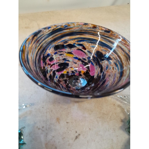 20 - Mdina style glassware : 2 x sea horses and swirly pattern bowl