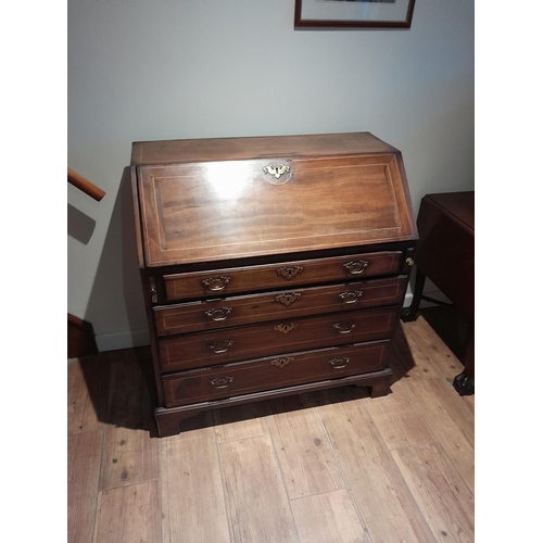 736 - Georgian fully fitted mahogany bureau with later Edwardian inlay, oak lined drawers