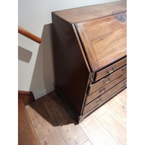 736 - Georgian fully fitted mahogany bureau with later Edwardian inlay, oak lined drawers