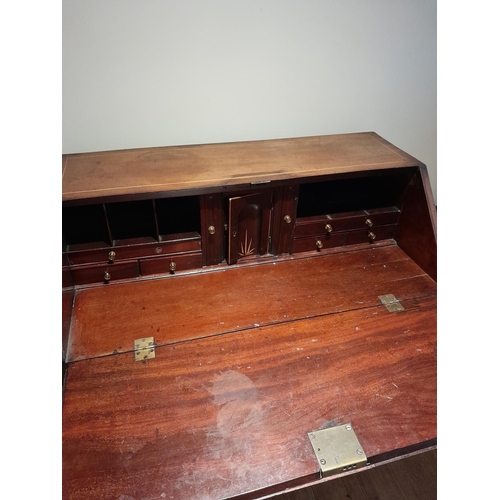 736 - Georgian fully fitted mahogany bureau with later Edwardian inlay, oak lined drawers