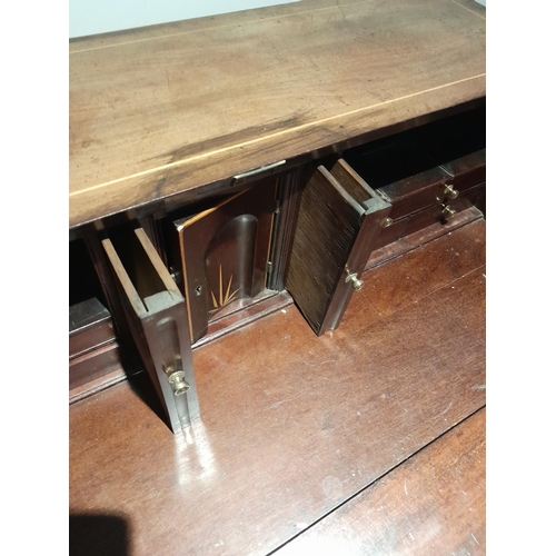 736 - Georgian fully fitted mahogany bureau with later Edwardian inlay, oak lined drawers