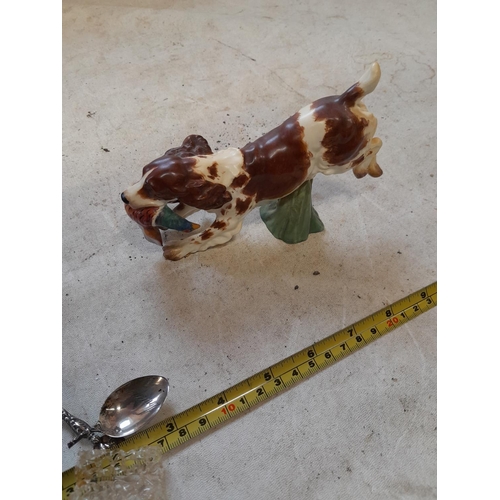 40 - Royal Worcester  Spaniel with pheasant by Doris Lidner note pheasant tail broken off