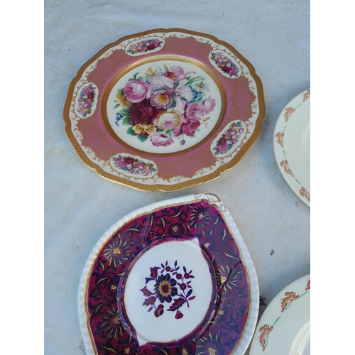 90 - Decorative china : Blue white and gilt coffee set, Spode plate etc.