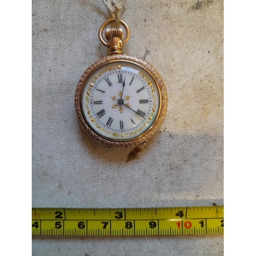 124 - Early 20th century gold plated case fob watch with enamelled dial and Waltham movement