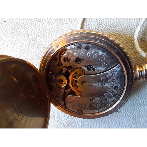 124 - Early 20th century gold plated case fob watch with enamelled dial and Waltham movement