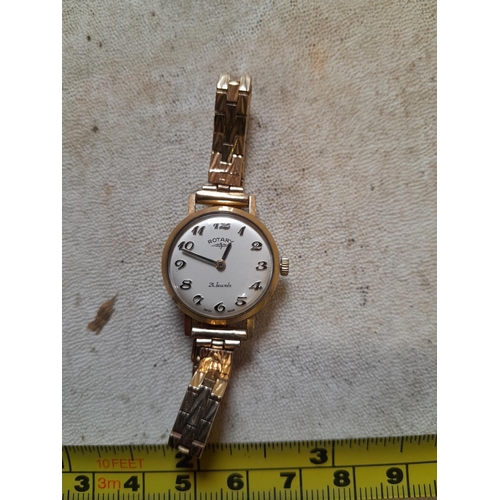 144 - Ladies Rotary wristwatch on a clearly hallmarked 9 ct gold case and strap overall weight 19 g includ... 