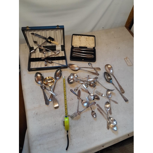 158 - Silver plated cutlery, presentation case of nutcrackers etc.