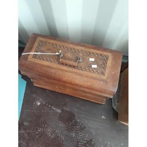 203 - Edwardian sewing machine with mother of pearl inlay in inlaid case