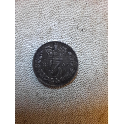 258 - Coin : 1885 Silver Three Pence