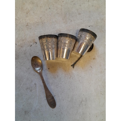 264 - Thai silver and horn servers, scrap silver , lower grade foreign silver spoons etc.