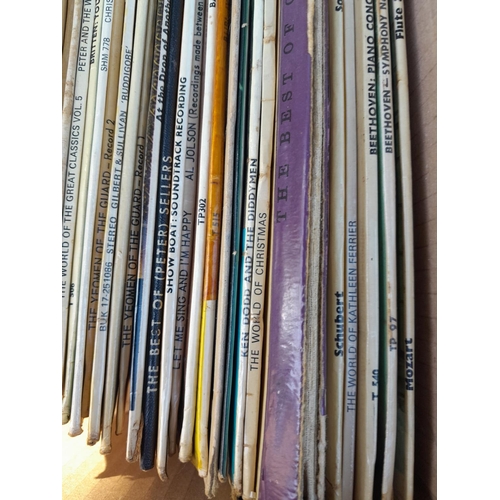 271 - Box of records, mainly classical and musical with similar singles, watercolours and charcoal sketche... 