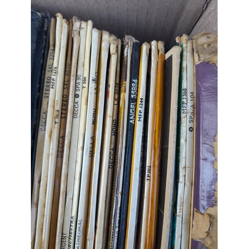 271 - Box of records, mainly classical and musical with similar singles, watercolours and charcoal sketche... 