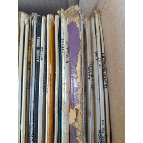 271 - Box of records, mainly classical and musical with similar singles, watercolours and charcoal sketche... 