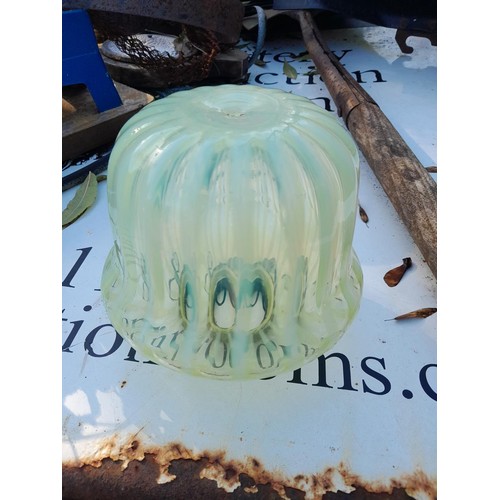 219 - Decorative china and glassware : Edwardian vaseline glass light shade (dirty but not cracked or chip... 