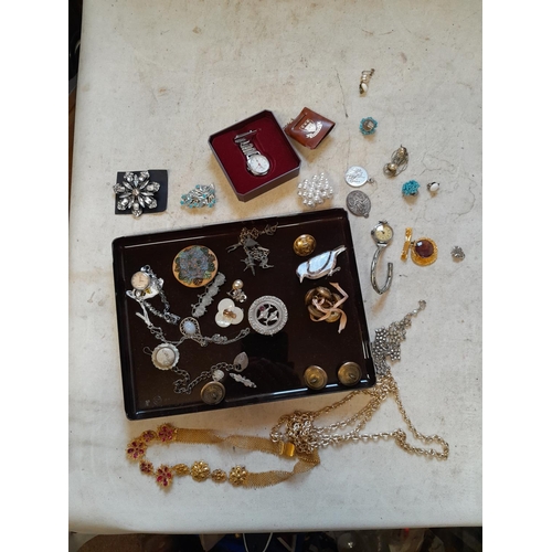 286 - Box of costume jewellery, ladies vintage dress watches etc.