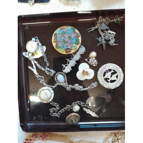 286 - Box of costume jewellery, ladies vintage dress watches etc.