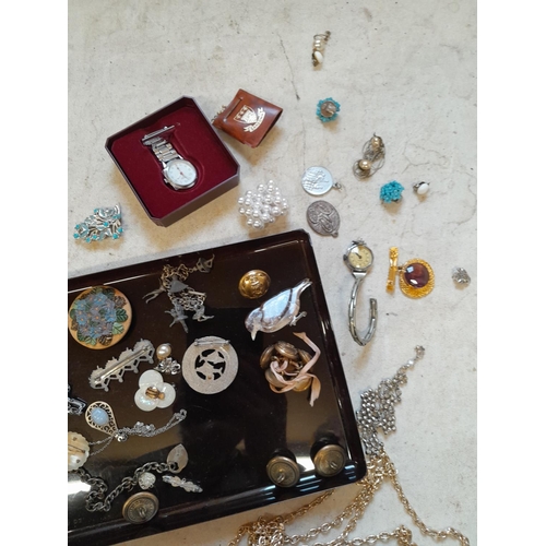 286 - Box of costume jewellery, ladies vintage dress watches etc.