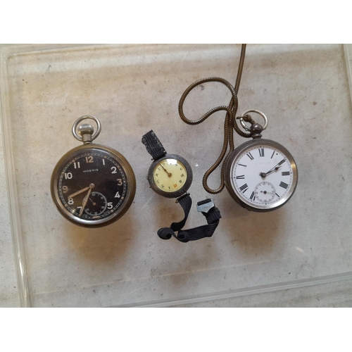 287 - .800 silver case pocket watch and one other, silver case ladies watch, all spares repairs