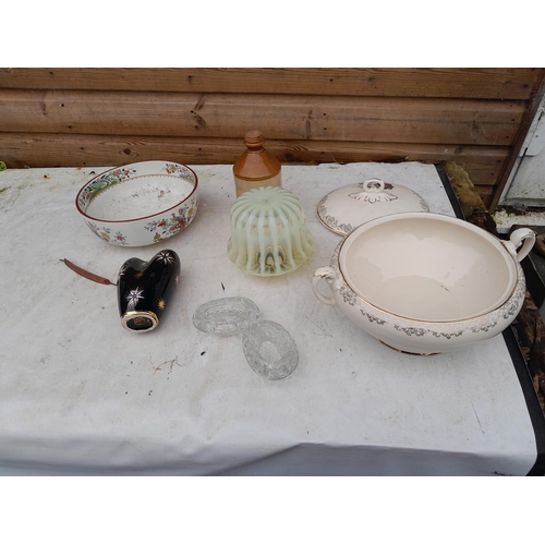 361 - Decorative china and glassware : Edwardian vaseline glass light shade (dirty but not cracked or chip... 