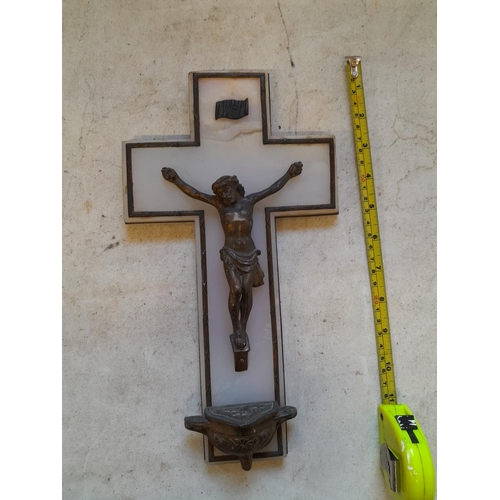 387 - Vintage marble and metal crucifix