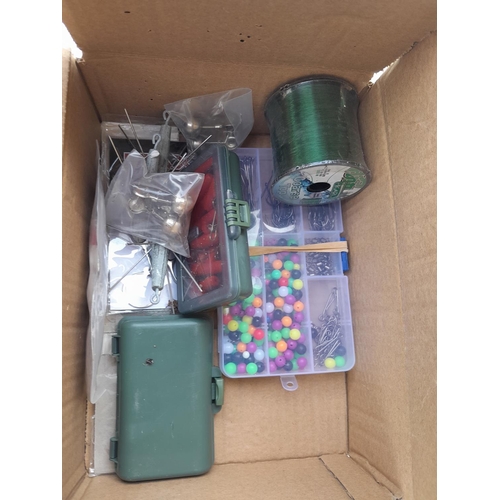 403 - New Old Stock : 2 x empty fishing tackle boxes and box of fishing accessories