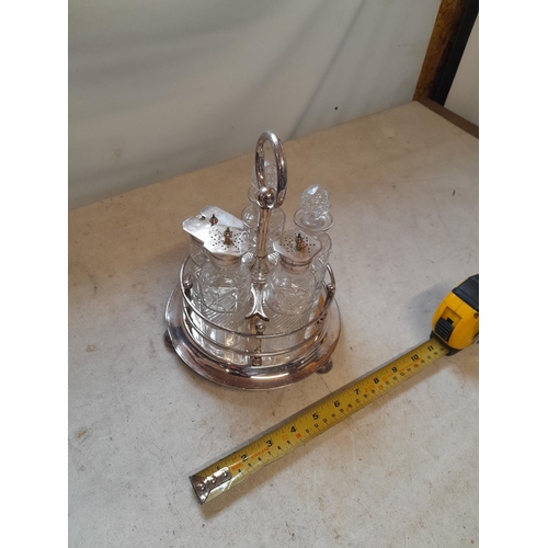 465 - Early 20th century silver plated cruet in good order, one top loose