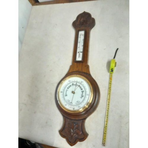 4 - Vintage oak case  barometer with temperature gauge