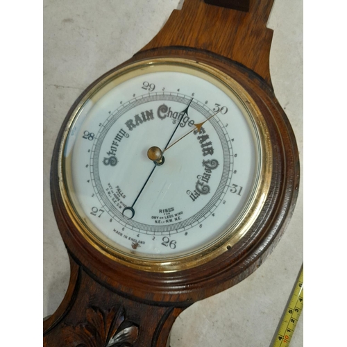 4 - Vintage oak case  barometer with temperature gauge