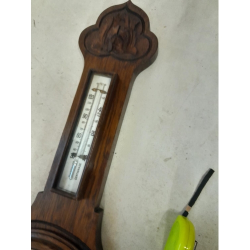 4 - Vintage oak case  barometer with temperature gauge