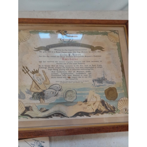 28 - Naval interest Certificate for Destroyer Race Horse awarded to Gordon Hiscox with associated paperwo... 