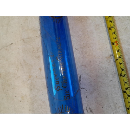 58 - Early 20th century Bristol cobalt blue glass rolling pin in good order gilding rubbed