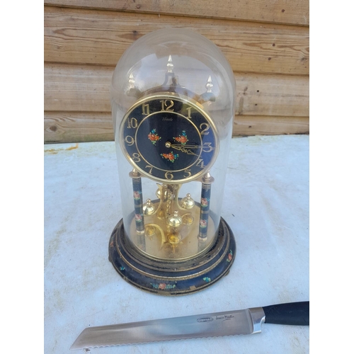 339 - Vintage anniversary clock in glass dome