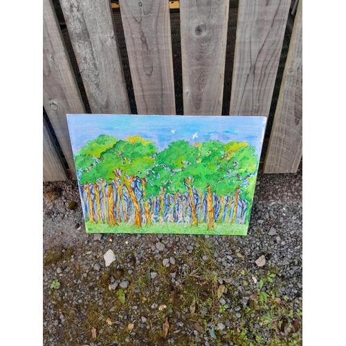 693 - Acrylic on board By T M Mitchell, Frolicking in the Woods 60 cms x 77 cms